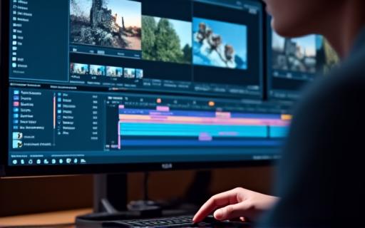 編集ソフトウェアの画面に表示された映像のタイムライン